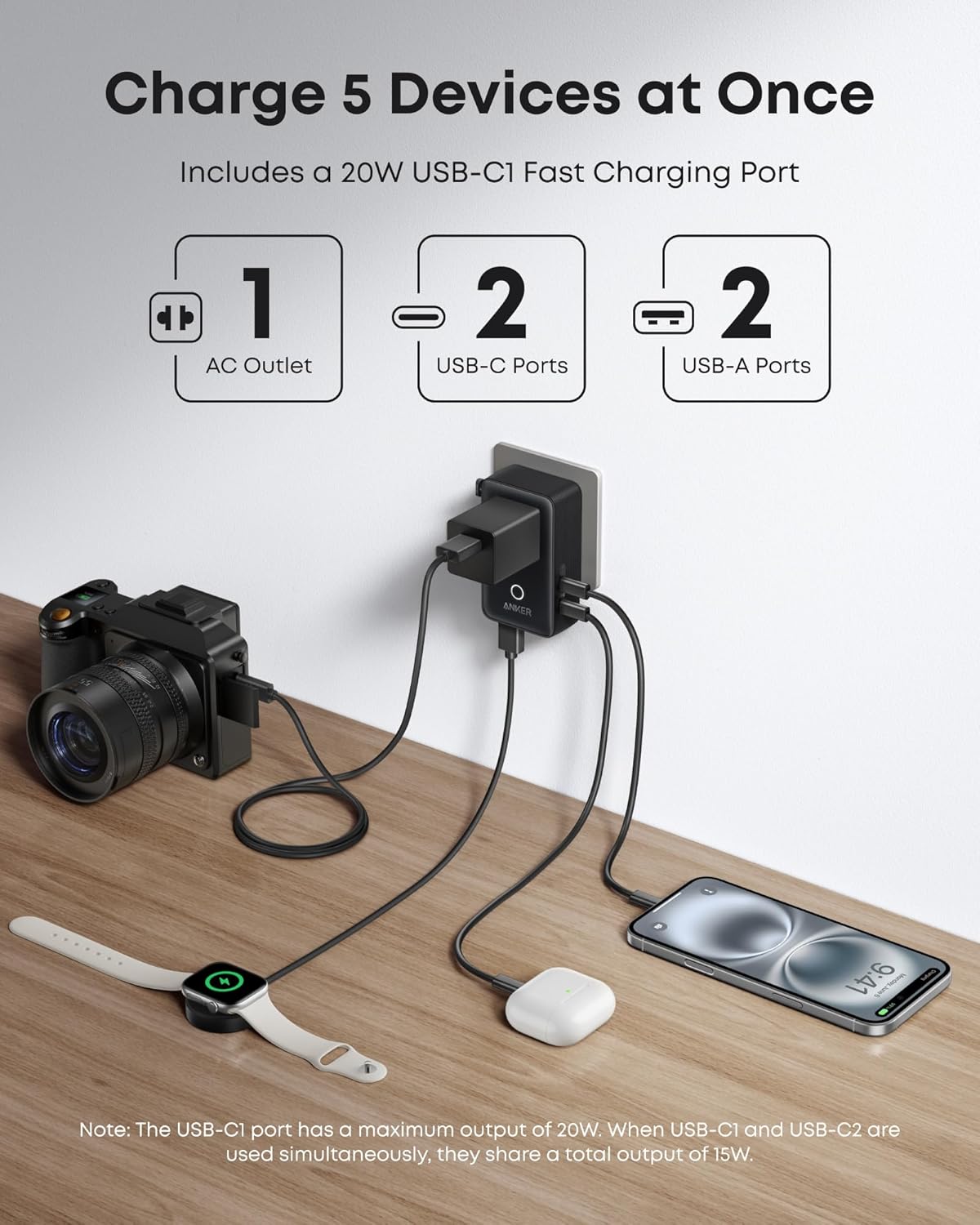 Anker multi-charger with 5 ports for fast charging