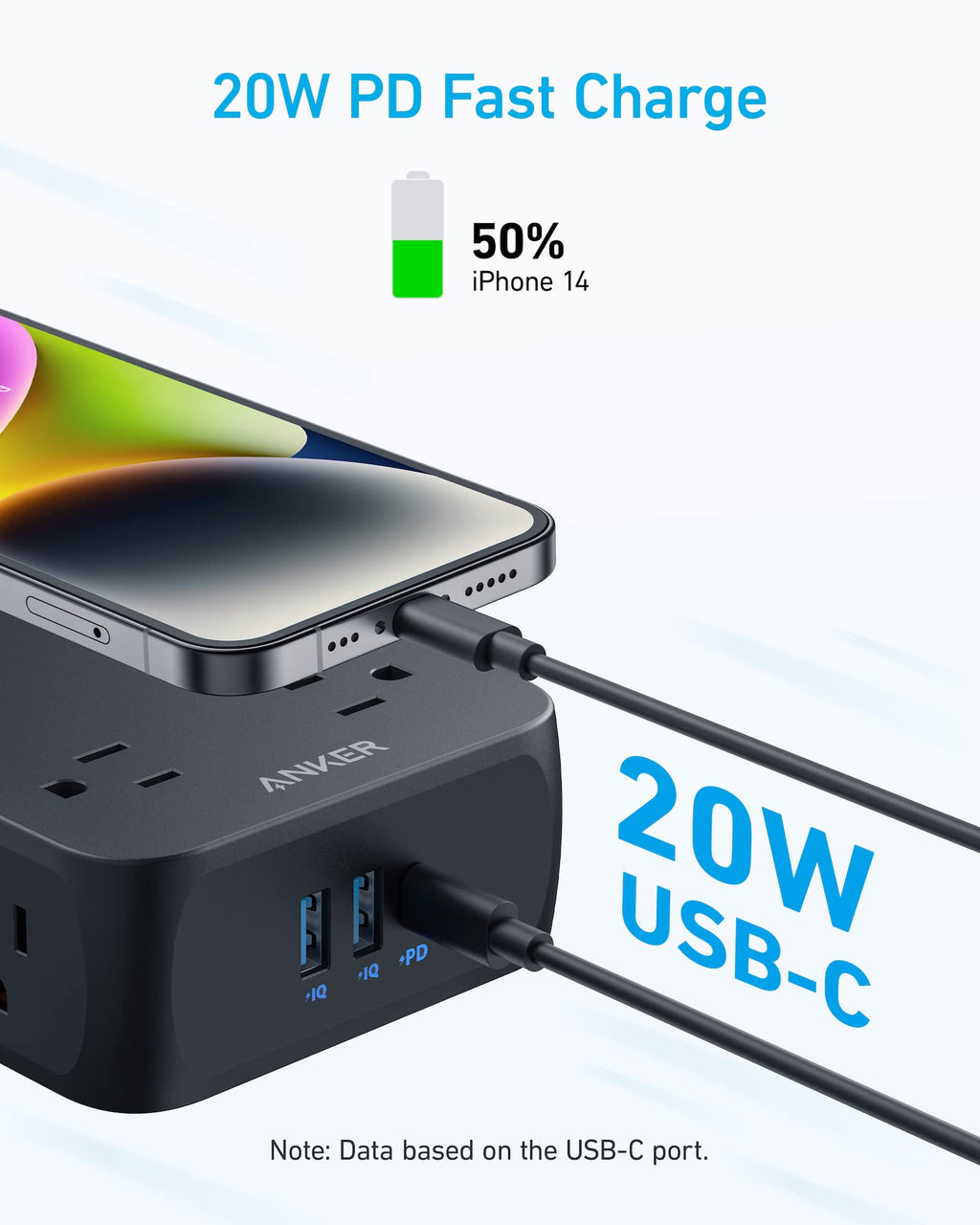 Anker charging station with 20W USB-C for fast iPhone 14 charge