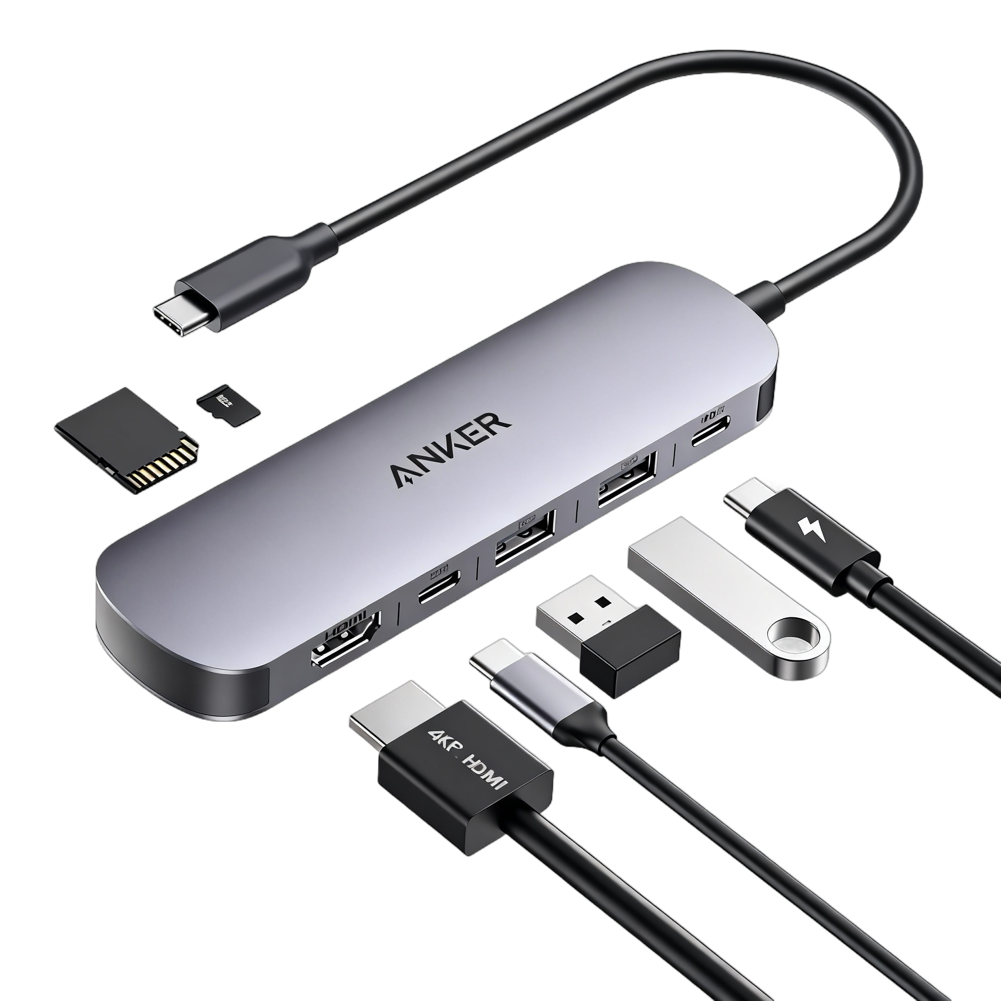 Anker USB-C hub with HDMI, USB, SD card connections